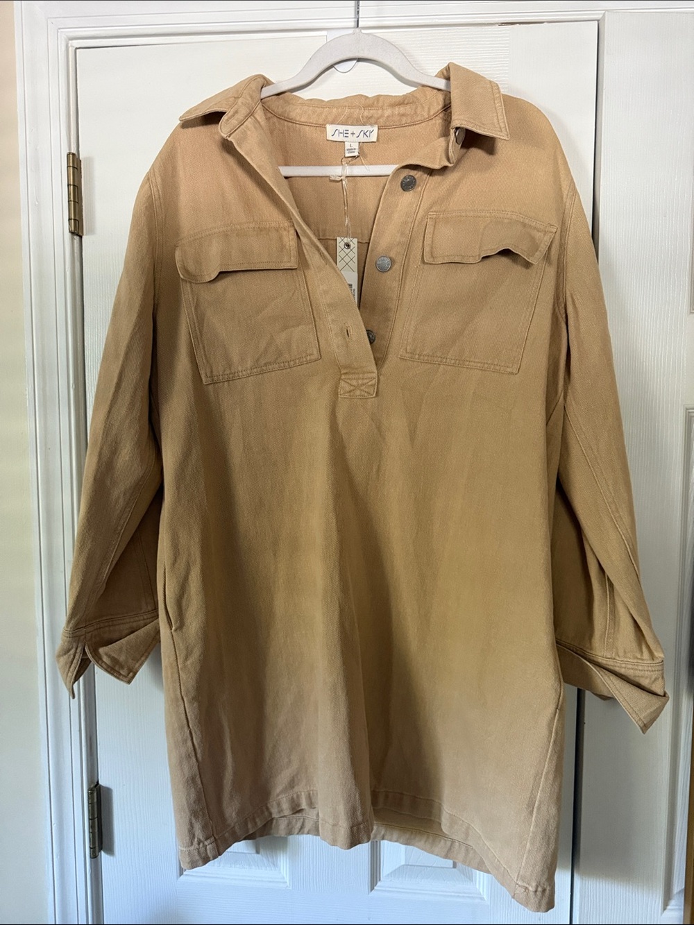 She + Sky Camel Utility Tunic Dress